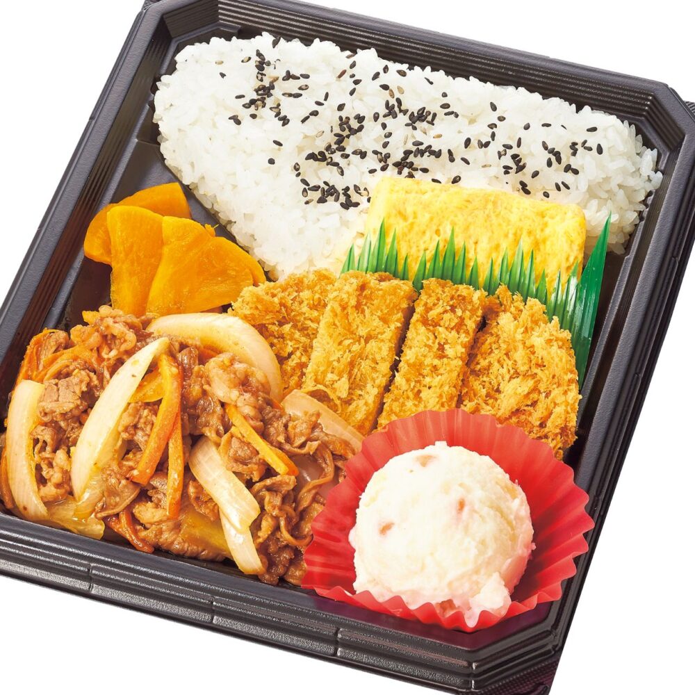 焼肉と豚カツ弁当