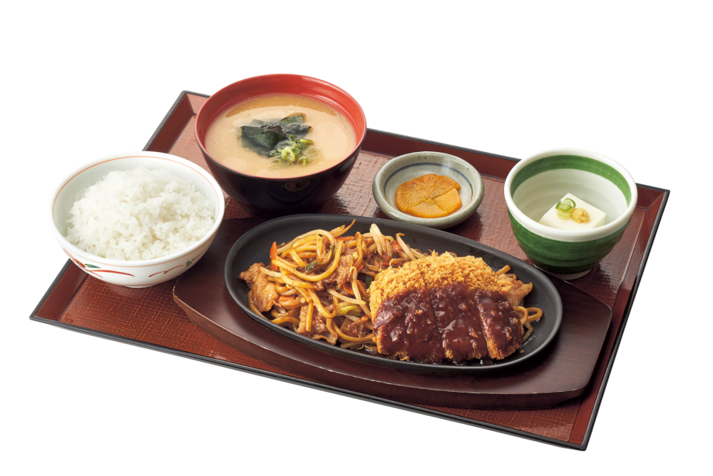 焼きそば豚かつ定食