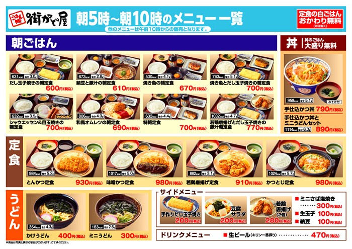 朝５～１０時のメニュ－一覧