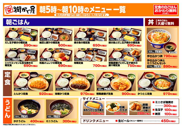 朝５～１０時のメニュ－一覧