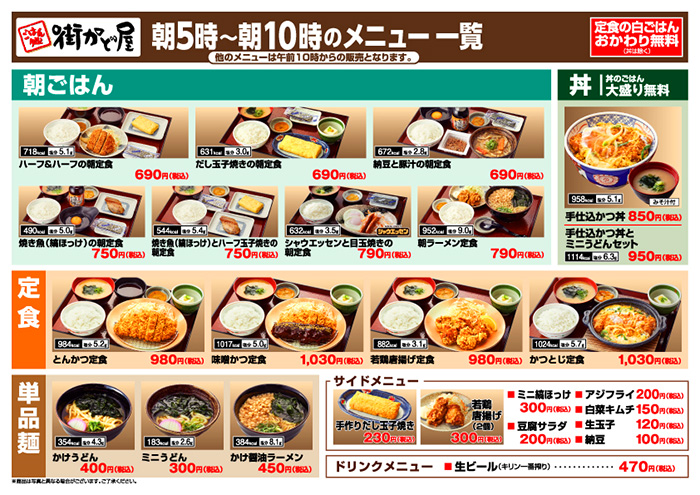 朝５～１０時メニュー一覧