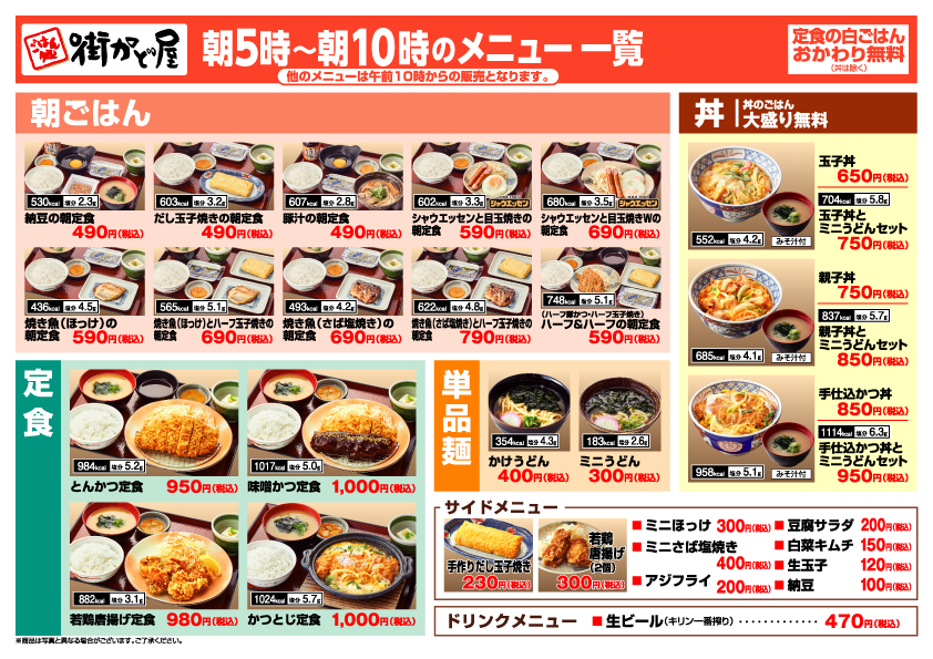 朝５～１０時メニュー一覧